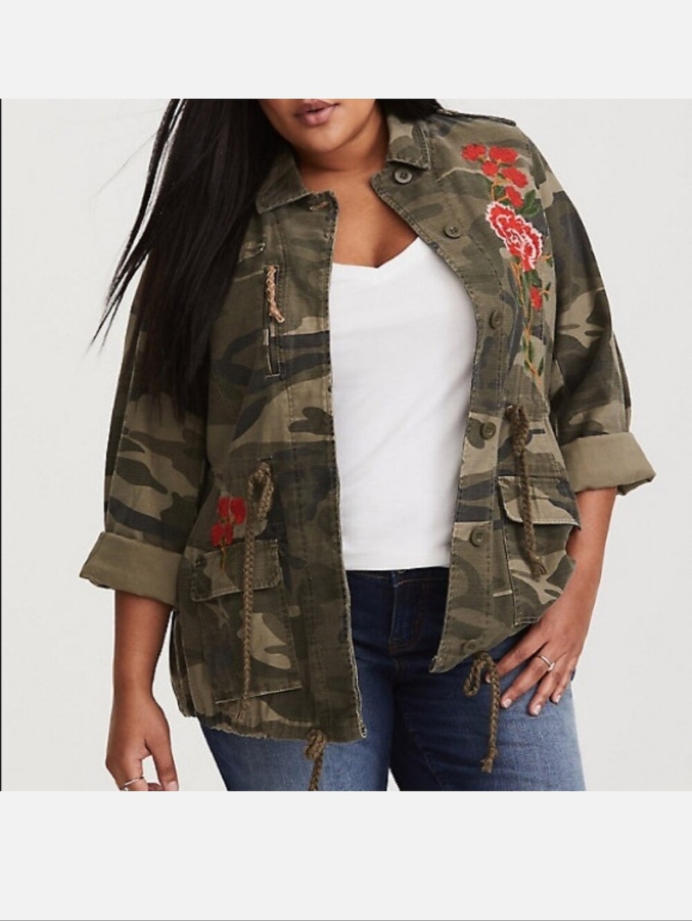 Torrid Floral Miltary Print Jacket Sz 1 (XL,1XL)